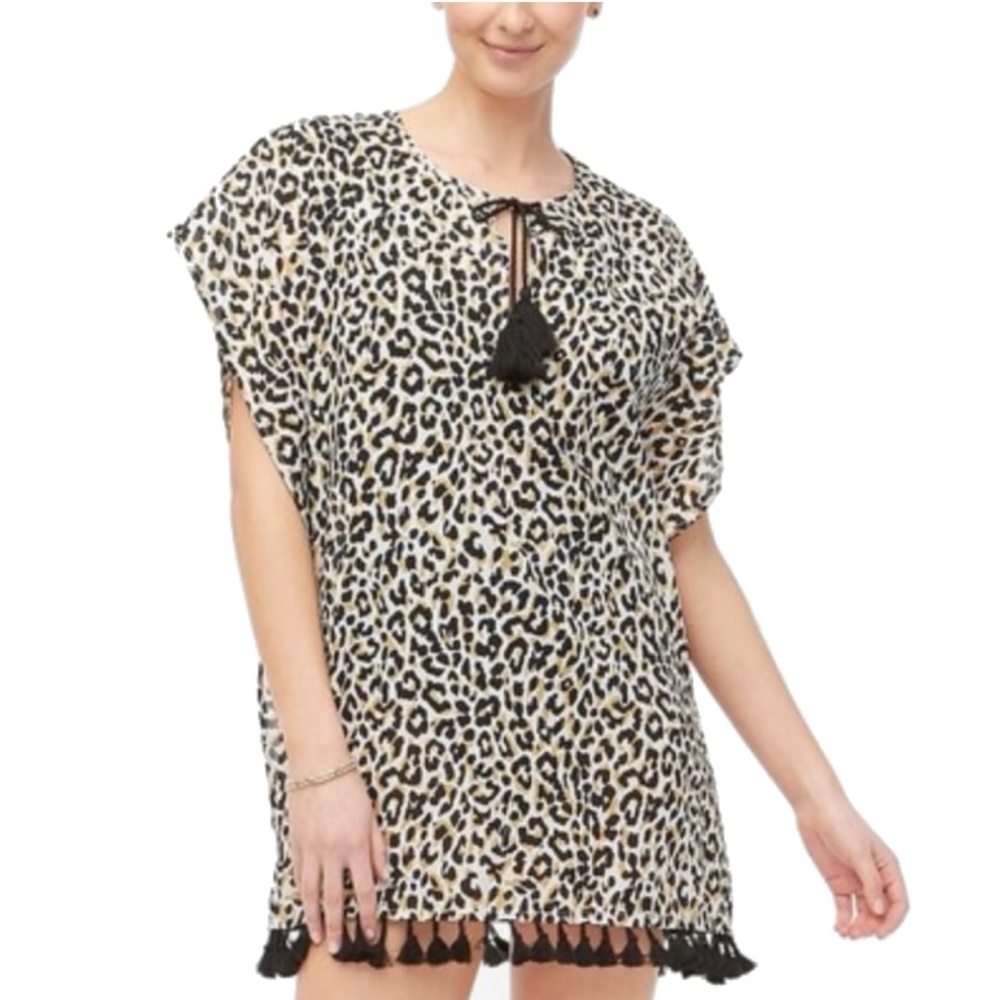 J Crew leopard cheetah swim cover up caftan XS